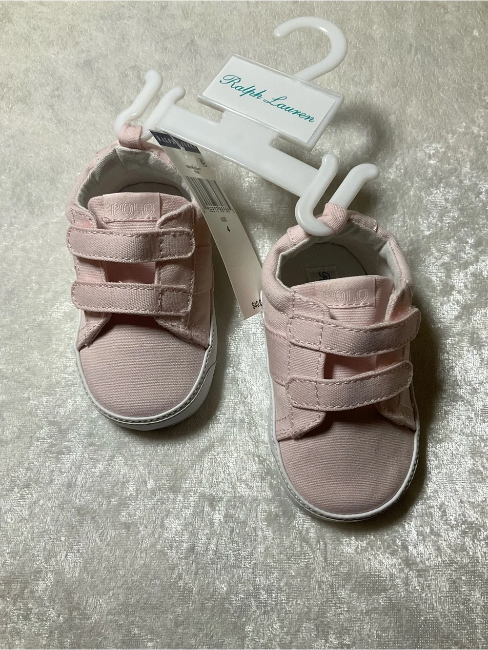 Ralph Lauren Baby Pink Canvas Double-Velcro Sneakers